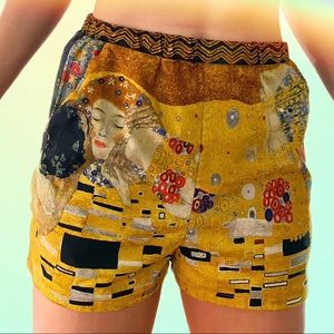 Gustav Klimt Shorts by OhModernity : Hand Made Gold Cotton Shorts with Pockets